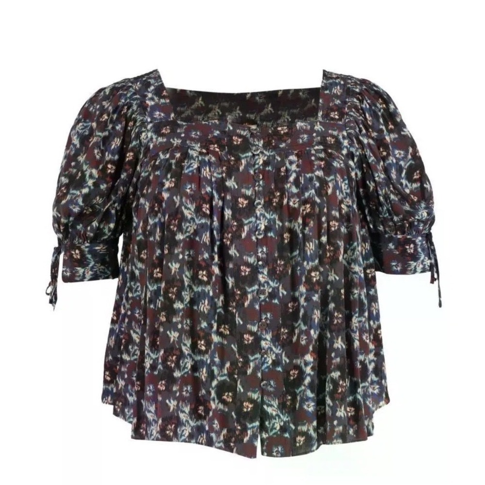 Ulla Johnson Lorraine Floral Print Square Neck Pleated Puff Sleeve Blouse Size 6